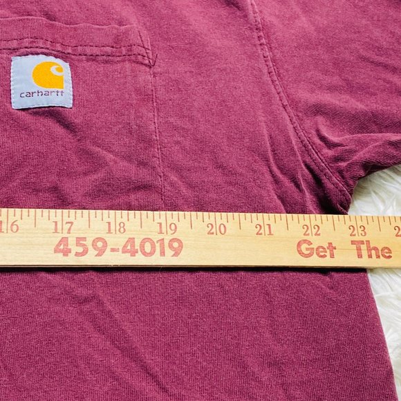 Carhartt Mens Distressed Worn TShirt Cotton Burgundy Pocket Short Sleeve Large - Picture 7 of 10